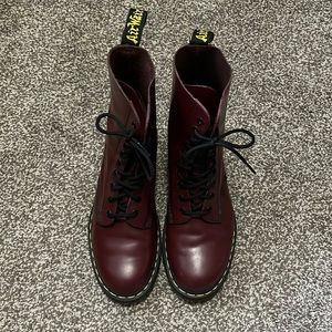 Red Leather Doc Martens Combat Boots
